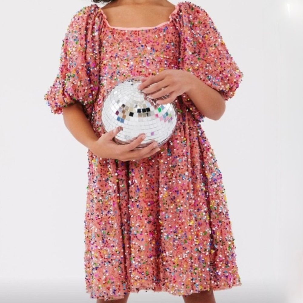Lola + The Boys Sequin Strawberry Birthday Cake Pink Dress size 4 NWT - Picture 3 of 15